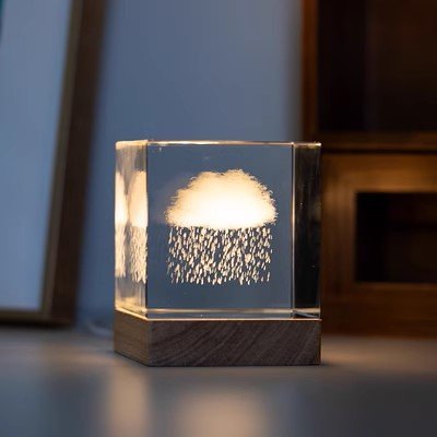 Captured Rainy Cloud Display Cube