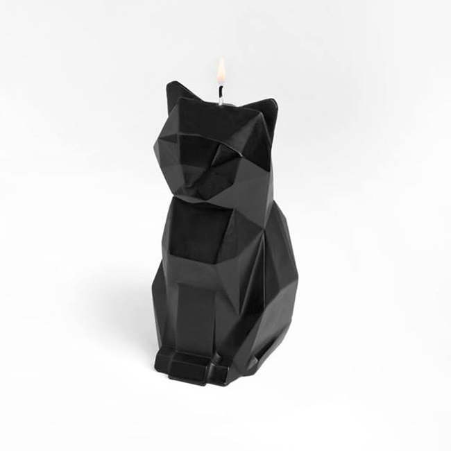 Black or White Cat Geometric with Metal Skeleton Candle