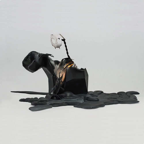 Black or White Cat Geometric with Metal Skeleton Candle