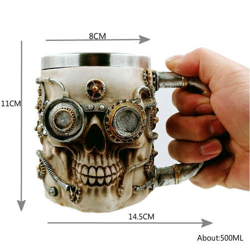Stainless Steel Steampunk Skull Mug
