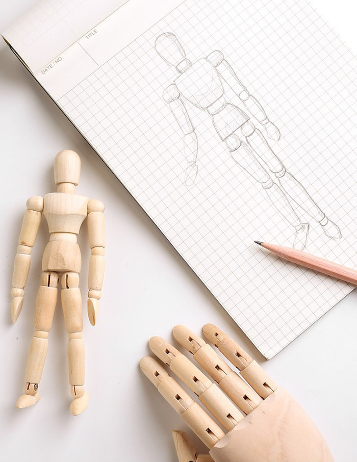 7 Wooden Hand Model and 8 Posable Wooden Mannequin Figure for Drawing,  Adjustable Art Supplies (2-Piece)