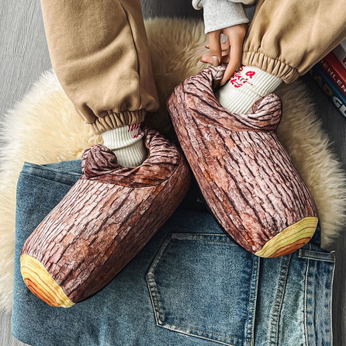 Wood Stump Slippers Winter Shoes House Slippers for Women Men Novelty Gift