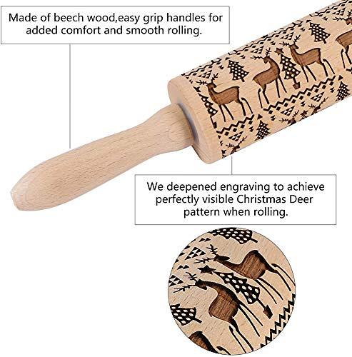 Christmas Wooden Rolling Pins 3D Reindeer Shape Decor Embossing Rolling Pin