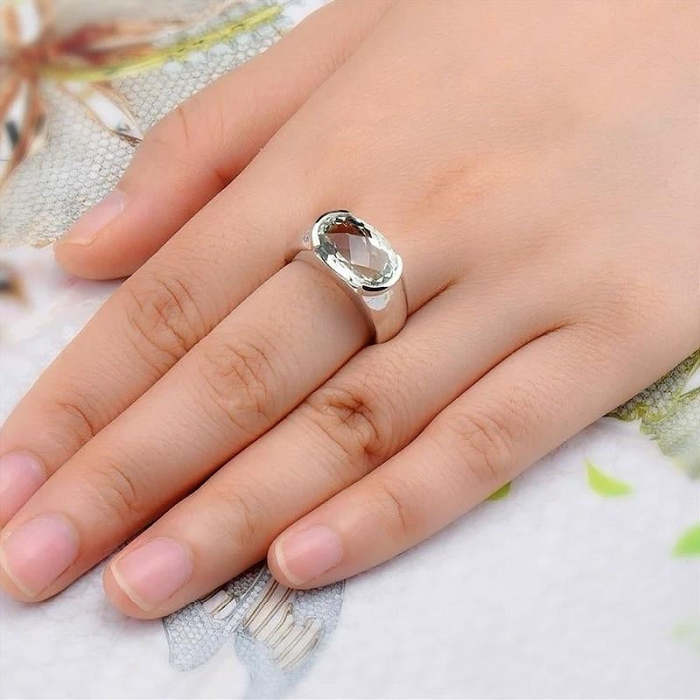 Women's Ring 6.30 ct Natural Green Amethyst Ring, 925 Sterling Silver Fine Jewelry