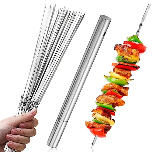 Skewers for Barbecue, Reusable Stainless Steel Skewers, Shish Kebab, BBQ, Camping