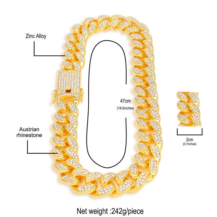 Men's Hip-hop Rhinestone Jewelry Sets, Cuban Chain Bracelet/Necklace Sets
