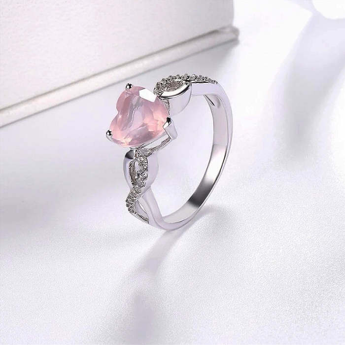 Elegant Women's Natural Rose Quartz Ring, Solid 925 Sterling Silver Elegant Jewelry