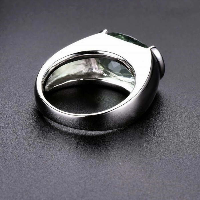 Women's Ring 6.30 ct Natural Green Amethyst Ring, 925 Sterling Silver Fine Jewelry