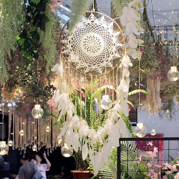 Large Nordic Dream Catchers, White Feather Hanging  Decorations, 110-120 cm