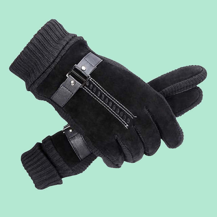 Men's Warm Winter Thick Pigskin Gloves, Touch Screen Windproof Outdoor Gloves