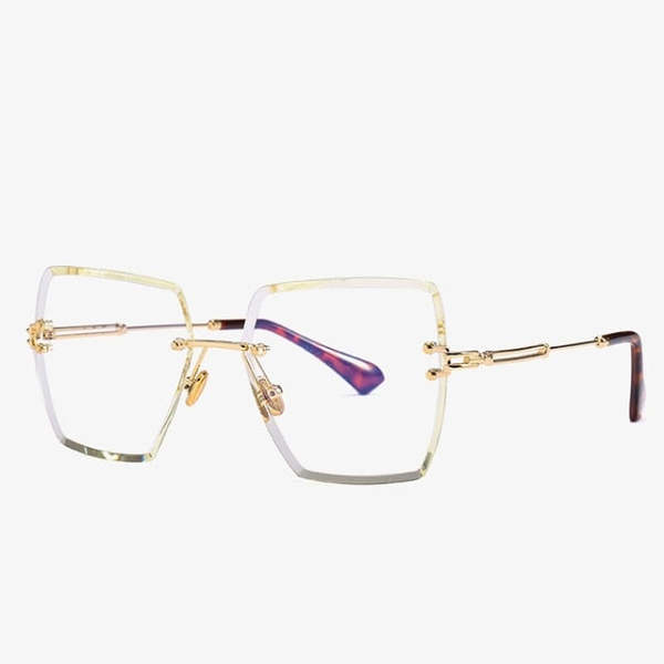 Retro Women's Square Sunglasses, Metal Frame Gradient Rimless Sunglasses