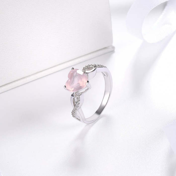 Elegant Women's Natural Rose Quartz Ring, Solid 925 Sterling Silver Elegant Jewelry