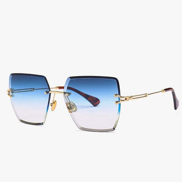 Retro Women's Square Sunglasses, Metal Frame Gradient Rimless Sunglasses