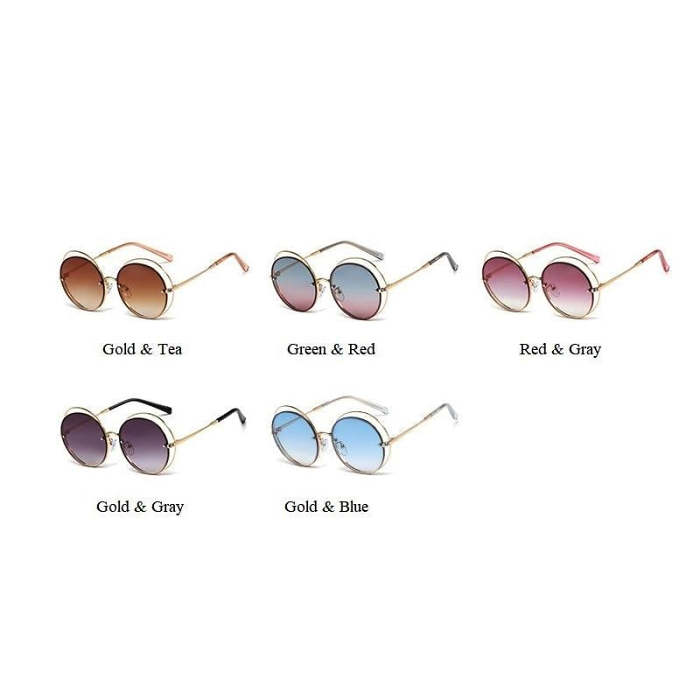 Chic Circle Hollow Out Over-sized Frame Women's Sunglasses, Round Crystal Ladies Shades