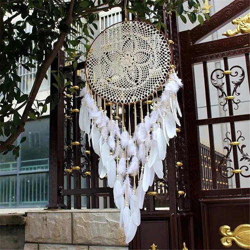 Large Nordic Dream Catchers, White Feather Hanging  Decorations, 110-120 cm