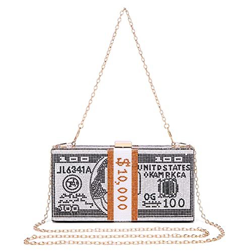 Personalized Dollar Clutch Purse for Women from, Rhinestone Evening Handbag Money Bag