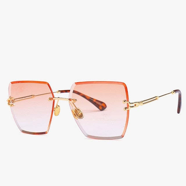 Retro Women's Square Sunglasses, Metal Frame Gradient Rimless Sunglasses