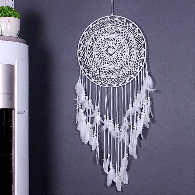 Large Nordic Dream Catchers, White Feather Hanging  Decorations, 110-120 cm