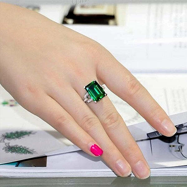 Women's 925 Sterling Silver Fine Jewelry, Emerald Gemstone Ring