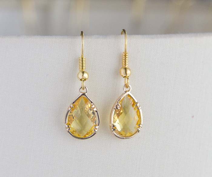 Birthstone Gold Plated Earrings, Women's Faceted Birthday Jewelry