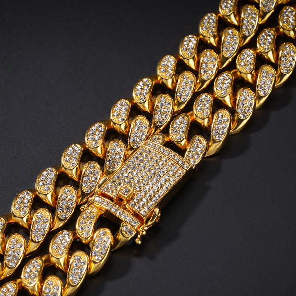 Men's Hip-hop Rhinestone Jewelry Sets, Cuban Chain Bracelet/Necklace Sets