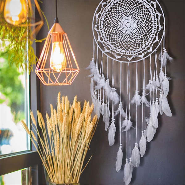 Large Nordic Dream Catchers, White Feather Hanging  Decorations, 110-120 cm