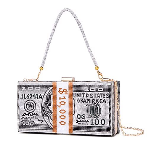 Personalized Dollar Clutch Purse for Women from, Rhinestone Evening Handbag Money Bag
