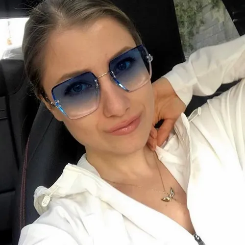 Retro Women's Square Sunglasses, Metal Frame Gradient Rimless Sunglasses