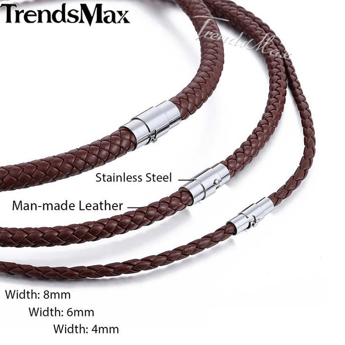 Men's Choker Necklaces, Braided Leather, Magnetic Clasp Male Jewelry