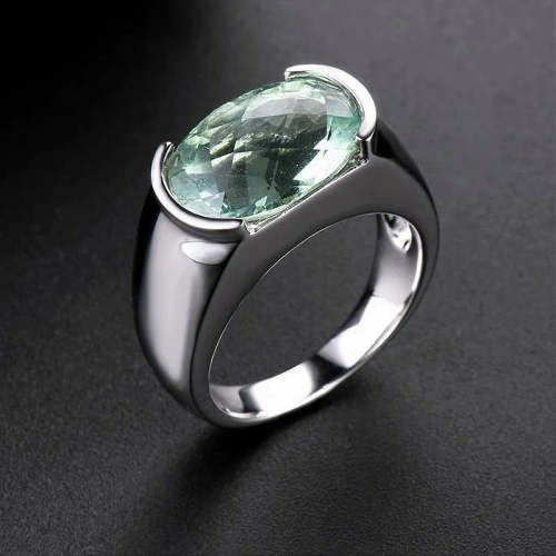 Women's Ring 6.30 ct Natural Green Amethyst Ring, 925 Sterling Silver Fine Jewelry