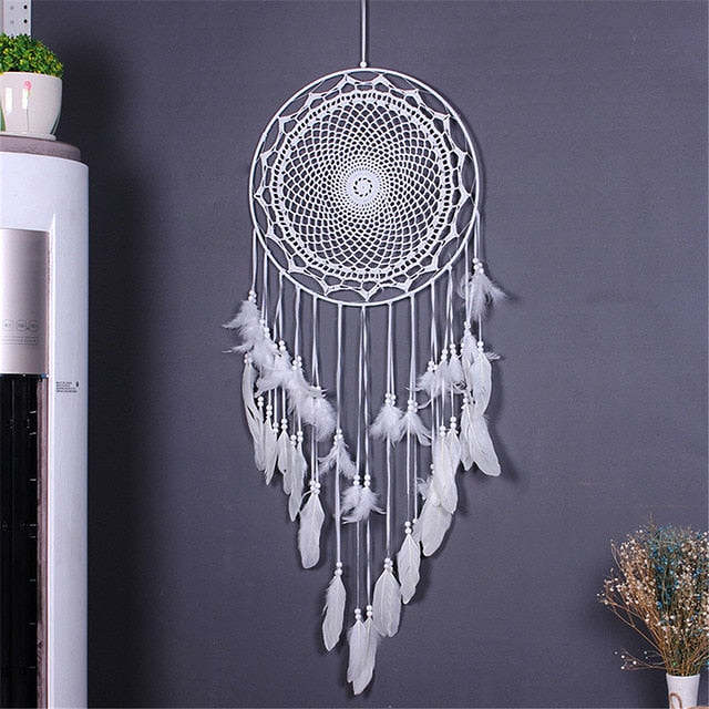 Large Nordic Dream Catchers, White Feather Hanging  Decorations, 110-120 cm