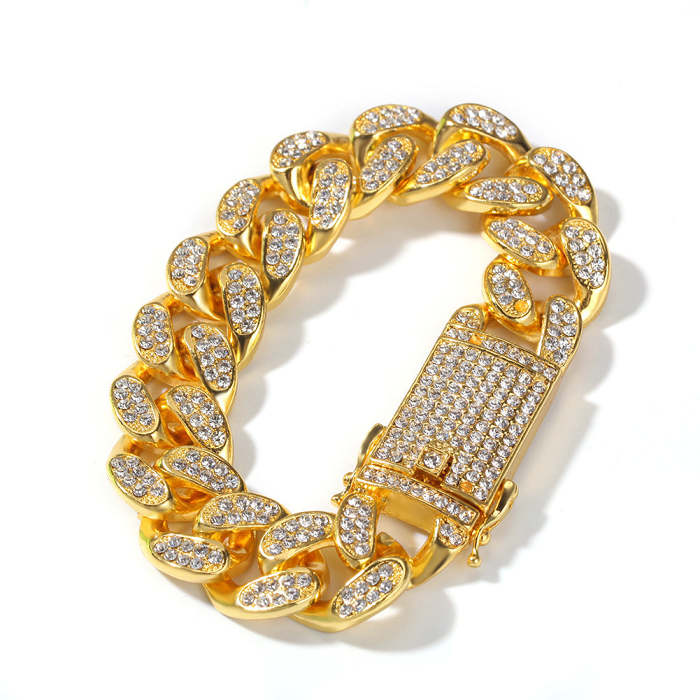 Men's Hip-hop Rhinestone Jewelry Sets, Cuban Chain Bracelet/Necklace Sets