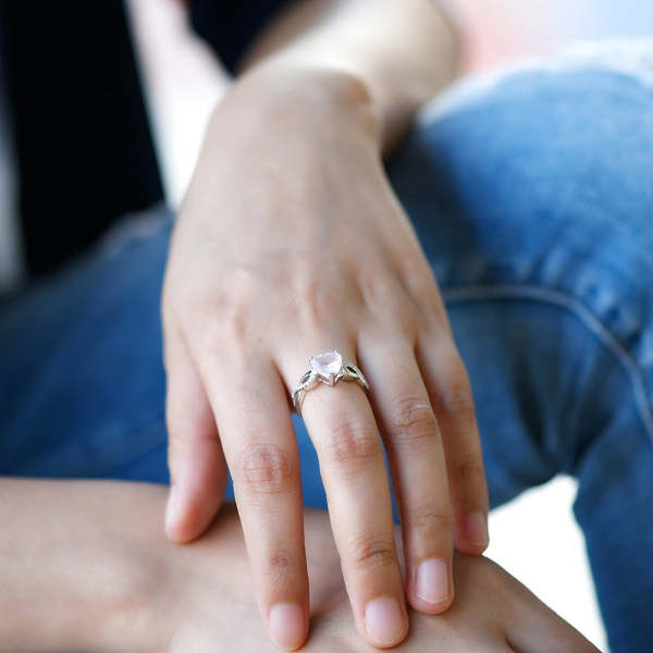 Elegant Women's Natural Rose Quartz Ring, Solid 925 Sterling Silver Elegant Jewelry