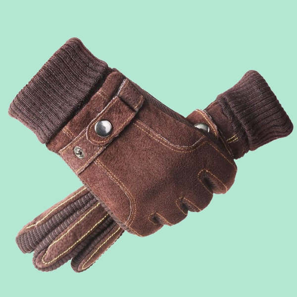 Men's Warm Winter Thick Pigskin Gloves, Touch Screen Windproof Outdoor Gloves
