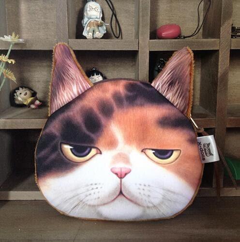 Cute Cat Face Printed Zipper Coin Purses
