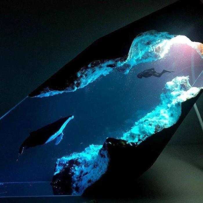 Diver and Whales Resin Lamp