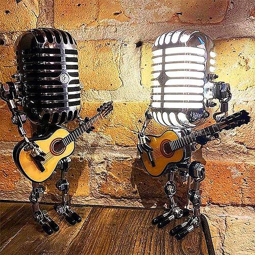 USB Vintage Microphone Robot With Guitar Metal Figurines