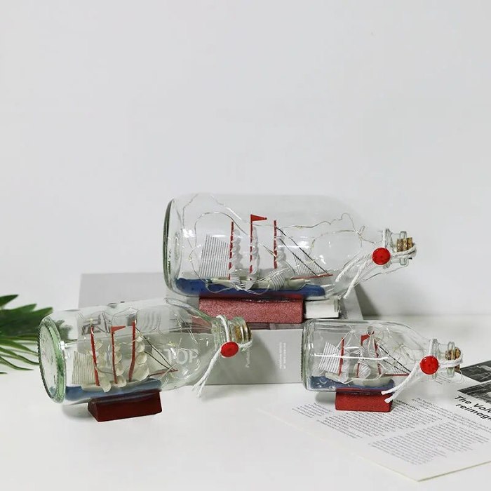 Sailing Boat In Bottles Glass Figurines