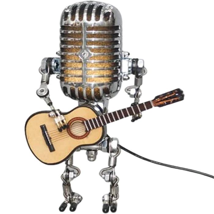 USB Vintage Microphone Robot With Guitar Metal Figurines