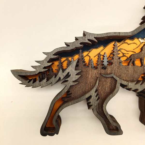 LED Wolf Wood Sculpture Figurine