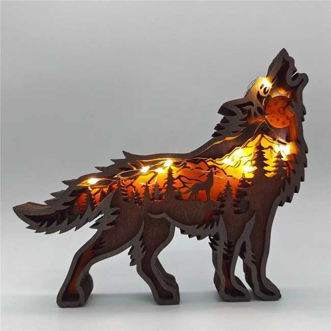 LED Wolf Wood Sculpture Figurine