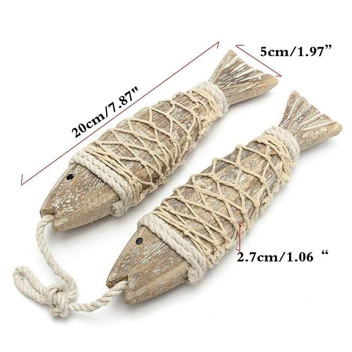 2pcs Hand Carved Wooden Fish Wall Sculptures