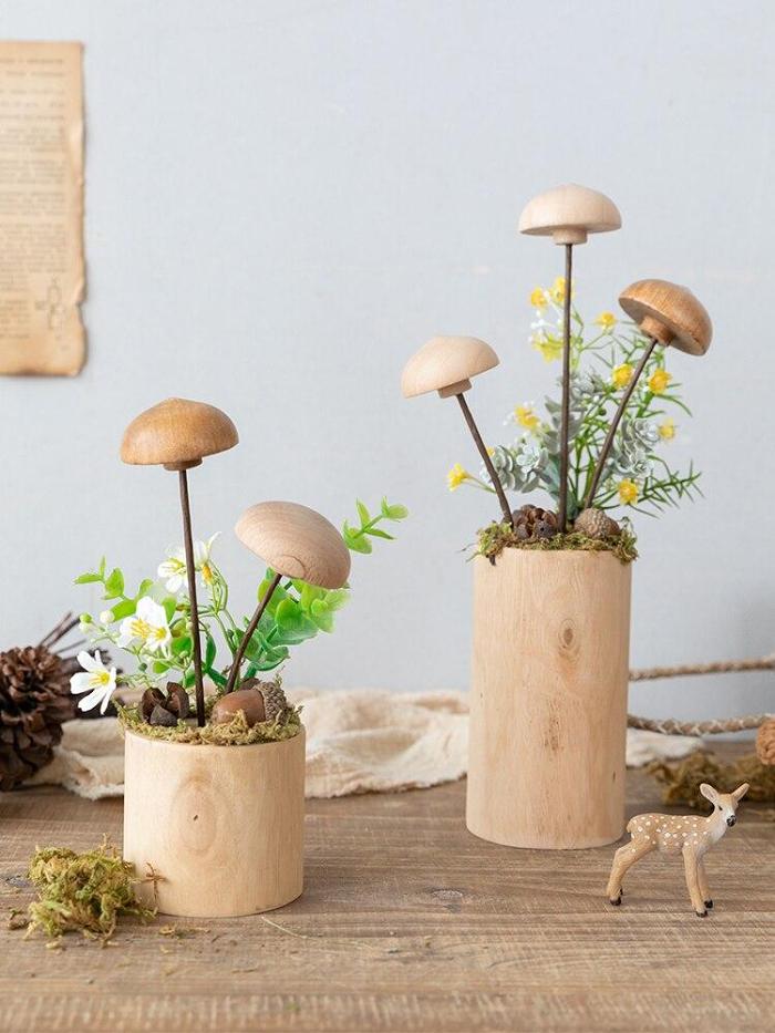 Mushroom Garden Vase Wood Craft Ornaments