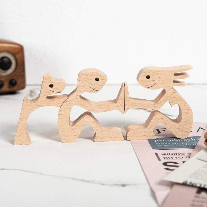 A Pet family Wood Craft Figurines