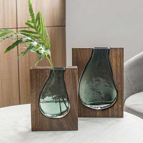 Sea Glass & Wood Vase