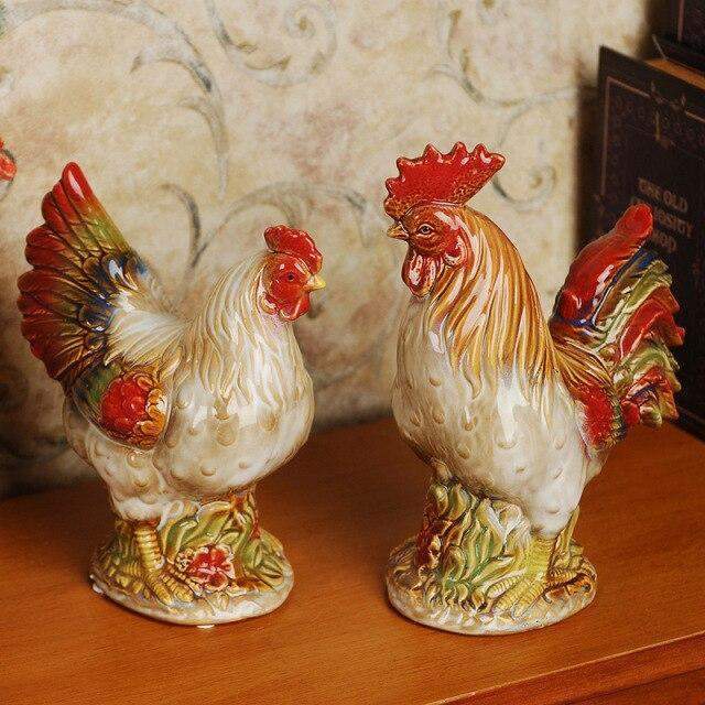 One Pair Cock Hen Figurine Statue