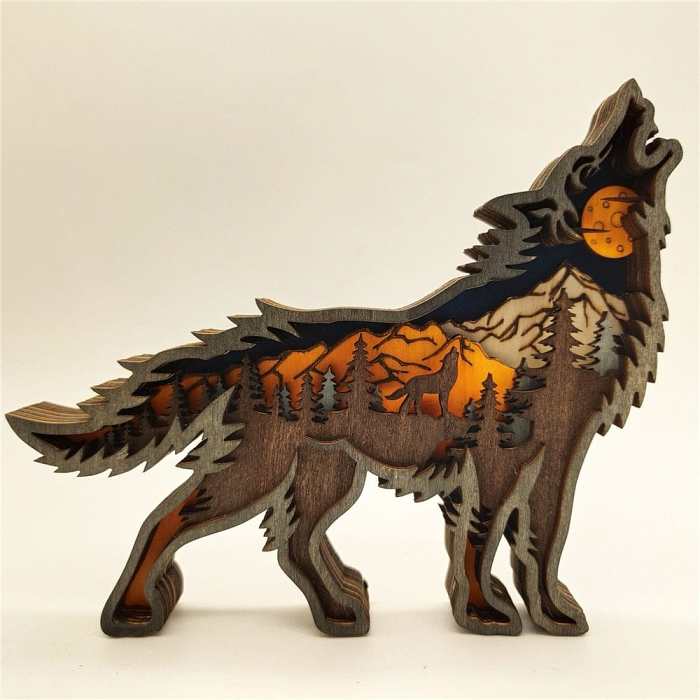 LED Wolf Wood Sculpture Figurine