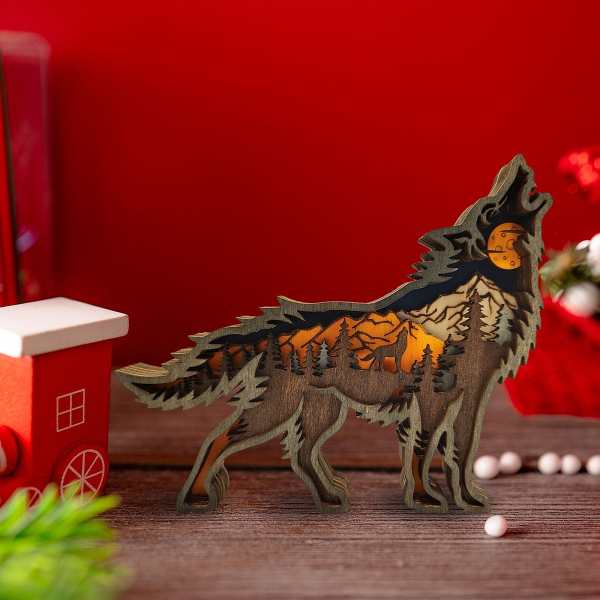 LED Wolf Wood Sculpture Figurine