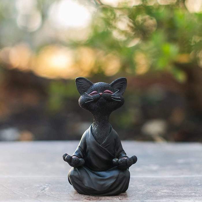 Zen Meditating Buddha Cat Figurine