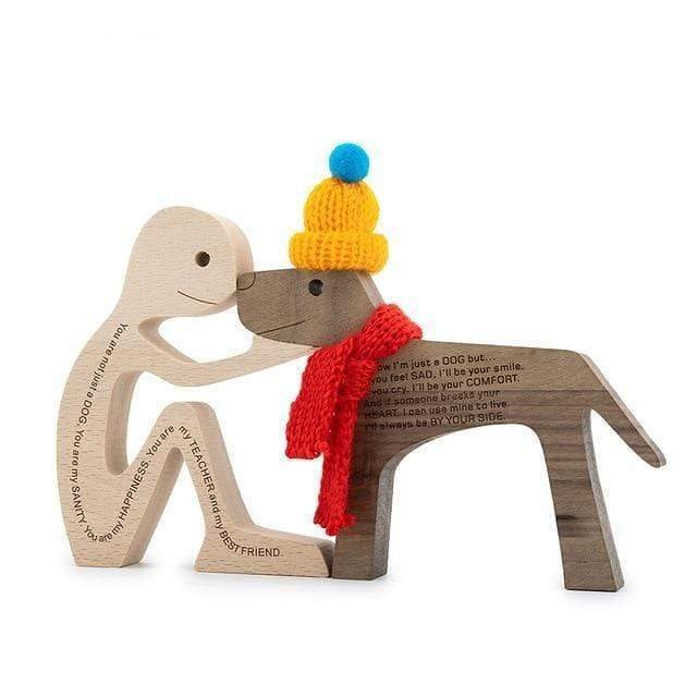 You are my HAPPINESS Wood Dog Carving Figurines
